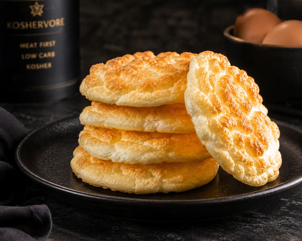 Light fluffy keto cloud bread on black plate