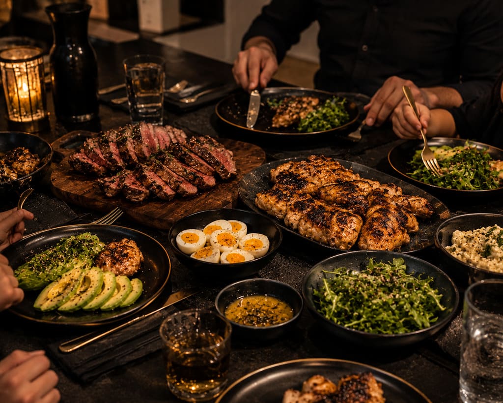 Kosher family style low-carb meal