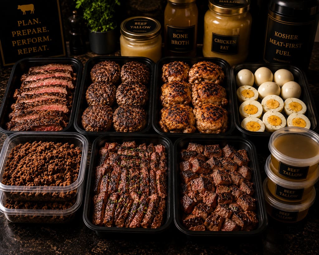 Meat first weekly prep for kosher keto appetite control