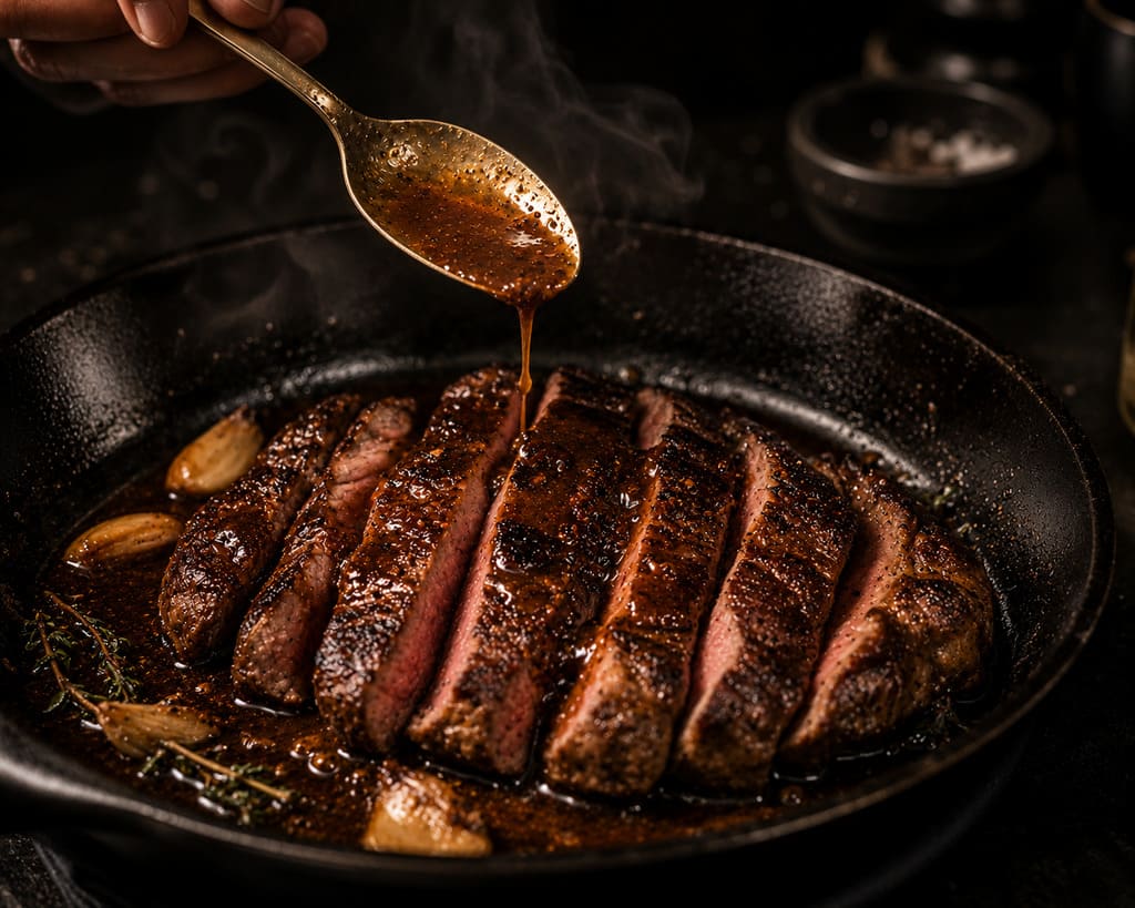 Kosher keto pan sauce technique for appetite control and richer meat meals
