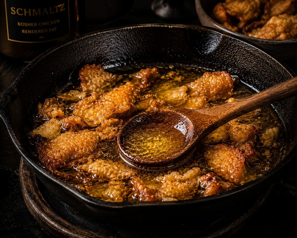 Kosher schmaltz rendering for meat-first low-carb cooking
