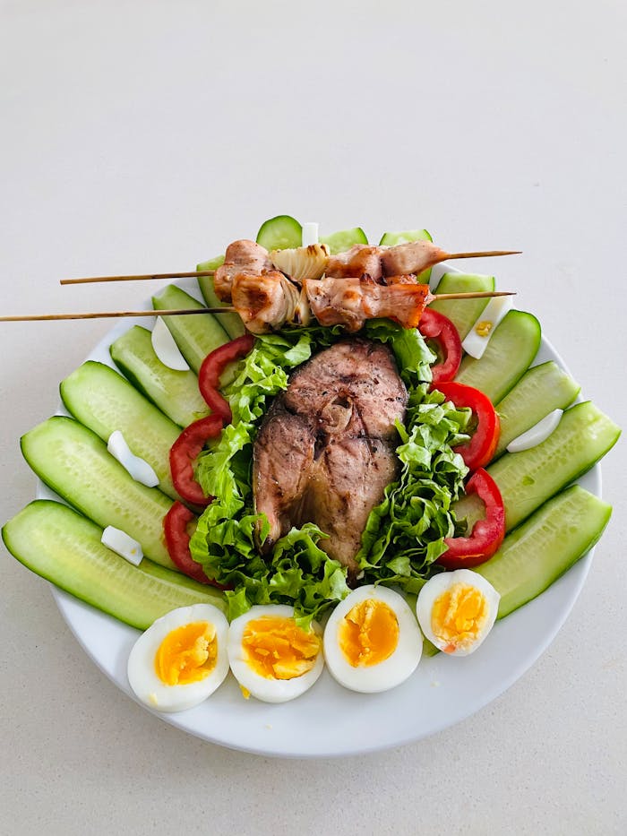 KosherVore foundation meal with meat eggs and salad