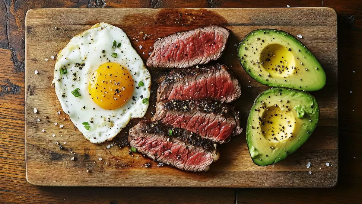 Ketovore kosher steak eggs and avocado meal