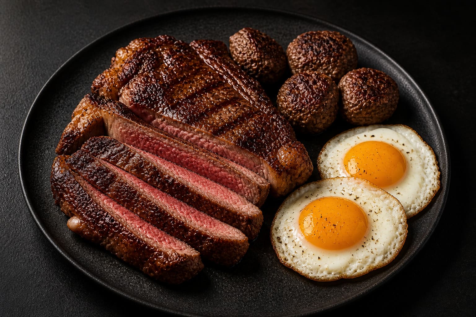 Carnivore steak and eggs high protein meal