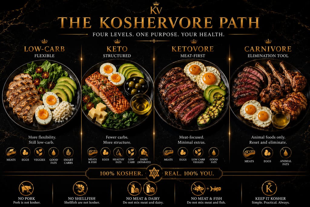 KosherVore guide showing low-carb keto ketovore and carnivore levels