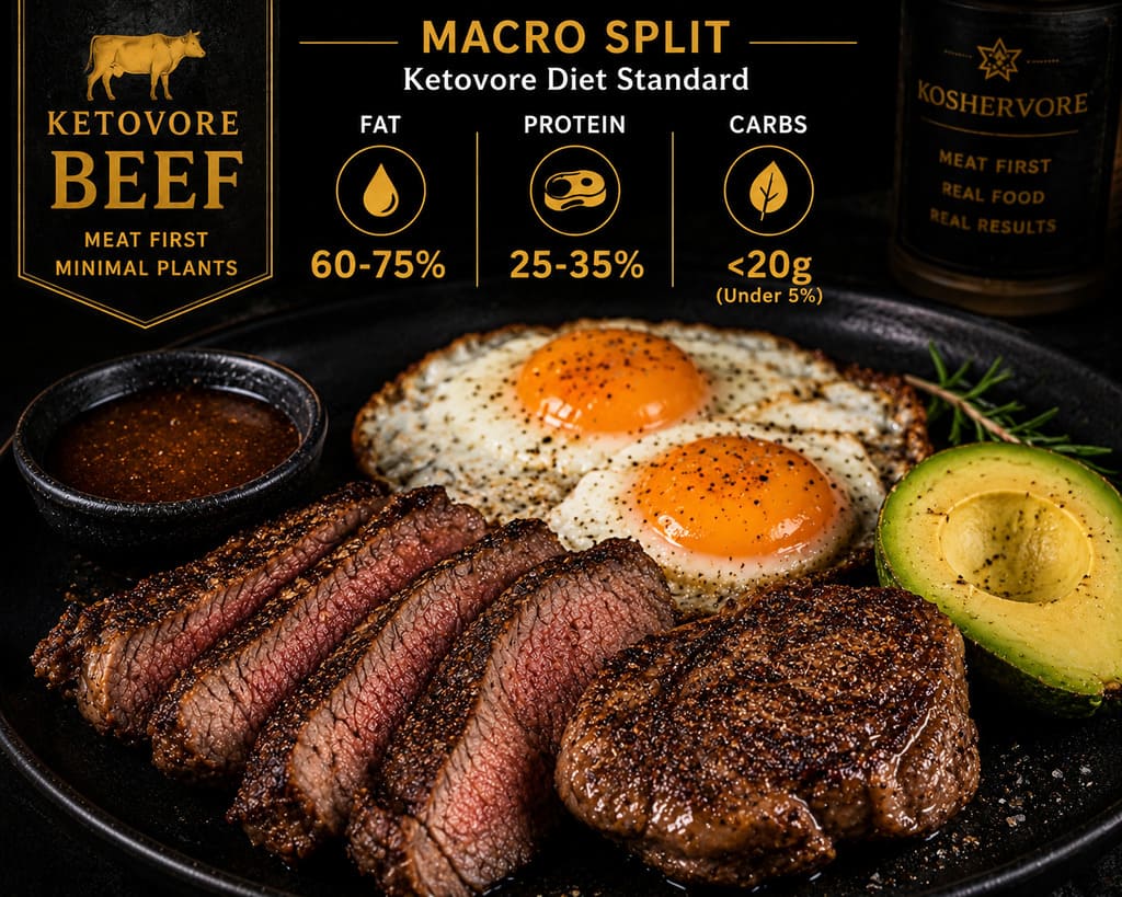 Kosher low-carb steak and eggs macro-focused ketovore meal