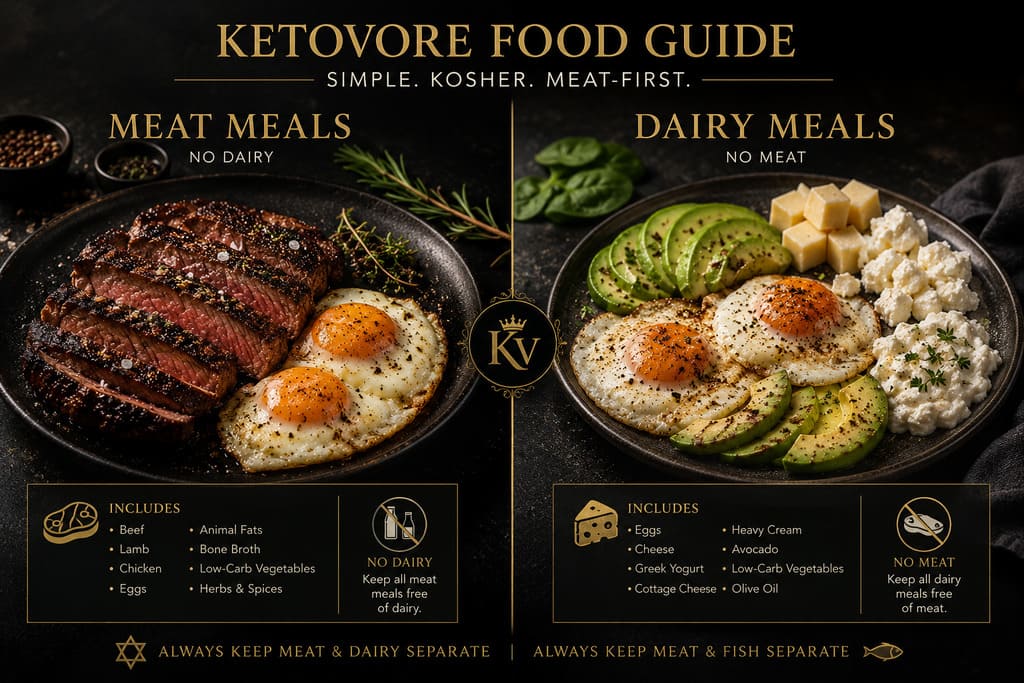 Kosher ketovore meat and dairy separation food guide infographic