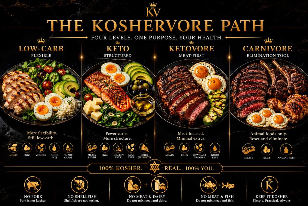 Kosher low-carb guide comparing keto, ketovore and carnivore meals