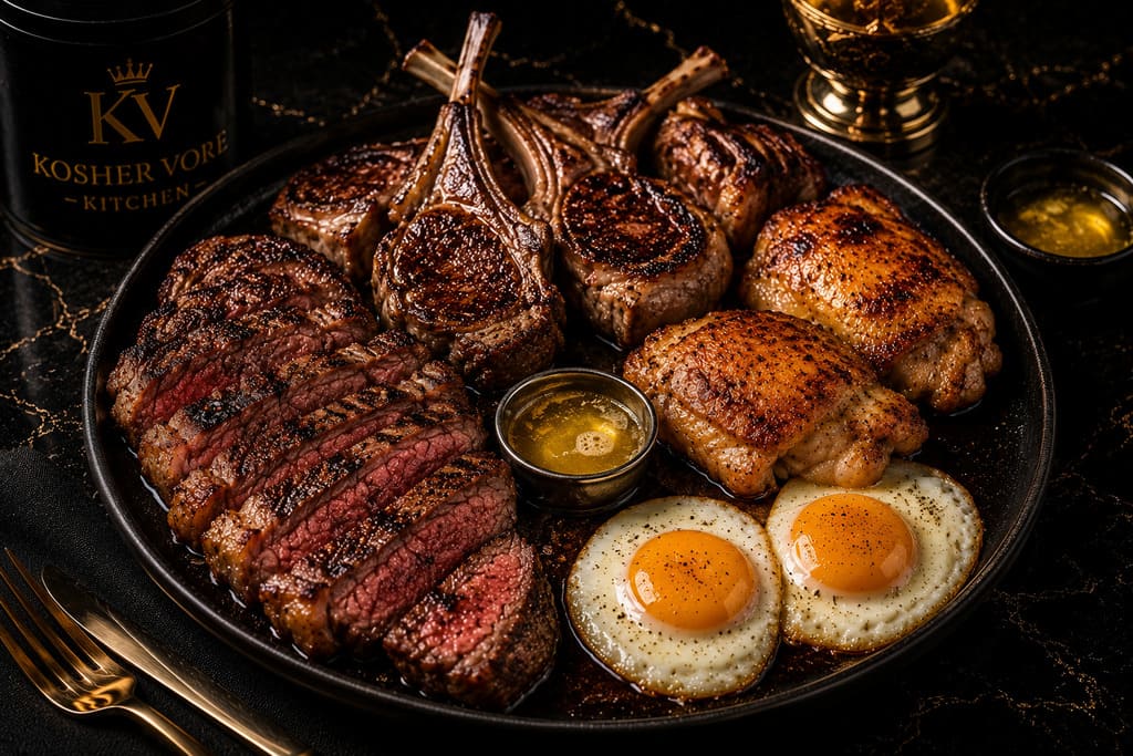 Kosher carnivore ribeye lamb chicken eggs and animal fats