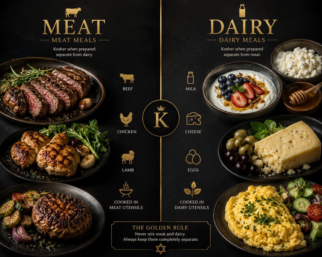 Kosher guide showing separate meat meals and dairy meals