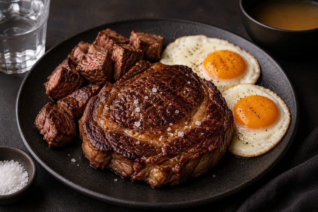 Burger patties eggs and beef carnivore reset meal