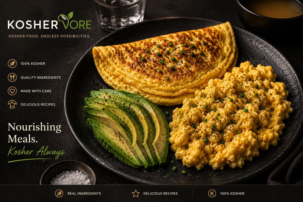 Kosher keto omelet scrambled eggs and avocado breakfast for appetite control